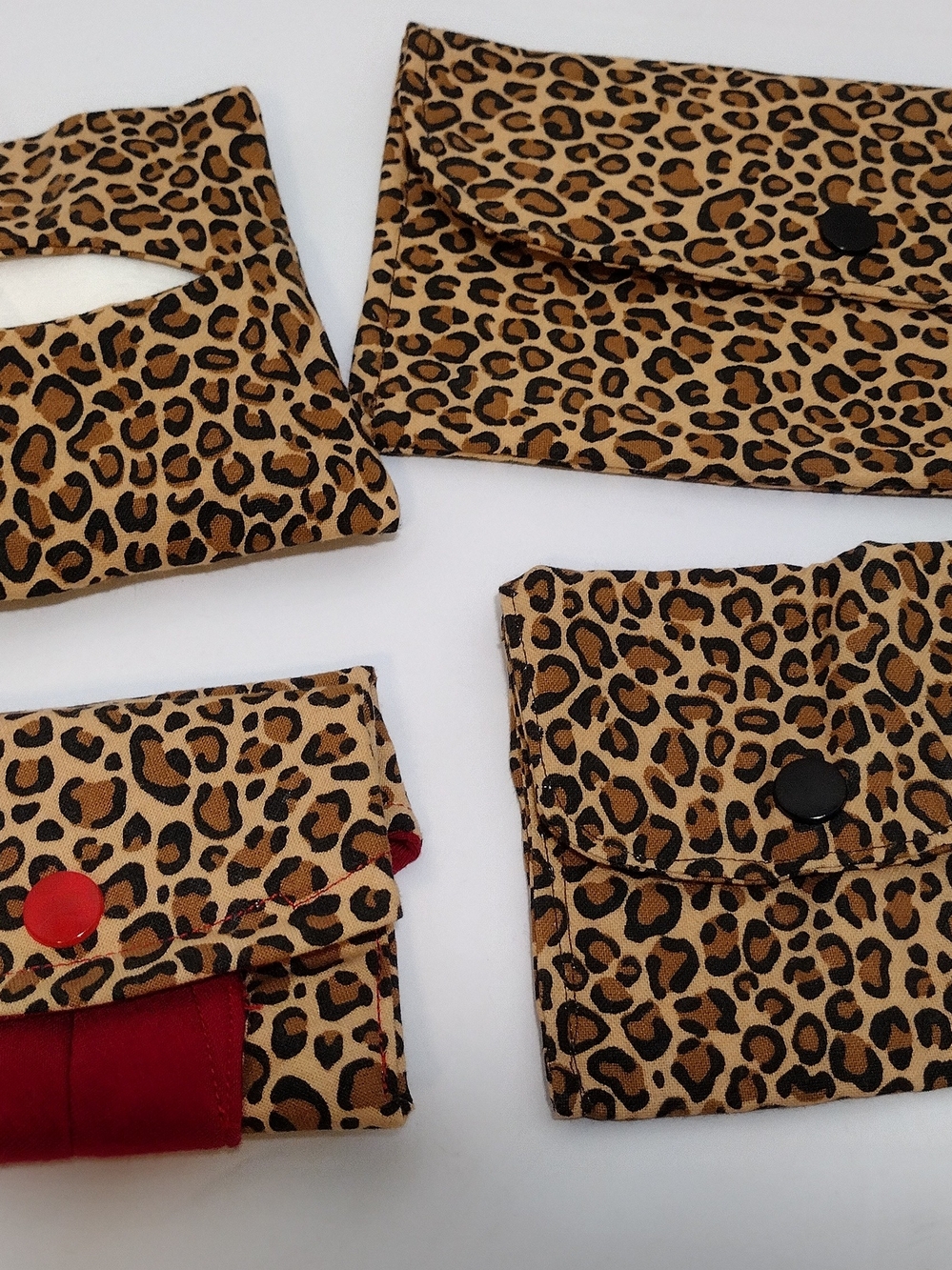 Handmade Leopard Print Fabric Pouch Set – 4 Pieces, Snap Closures - Picture 2 of 15